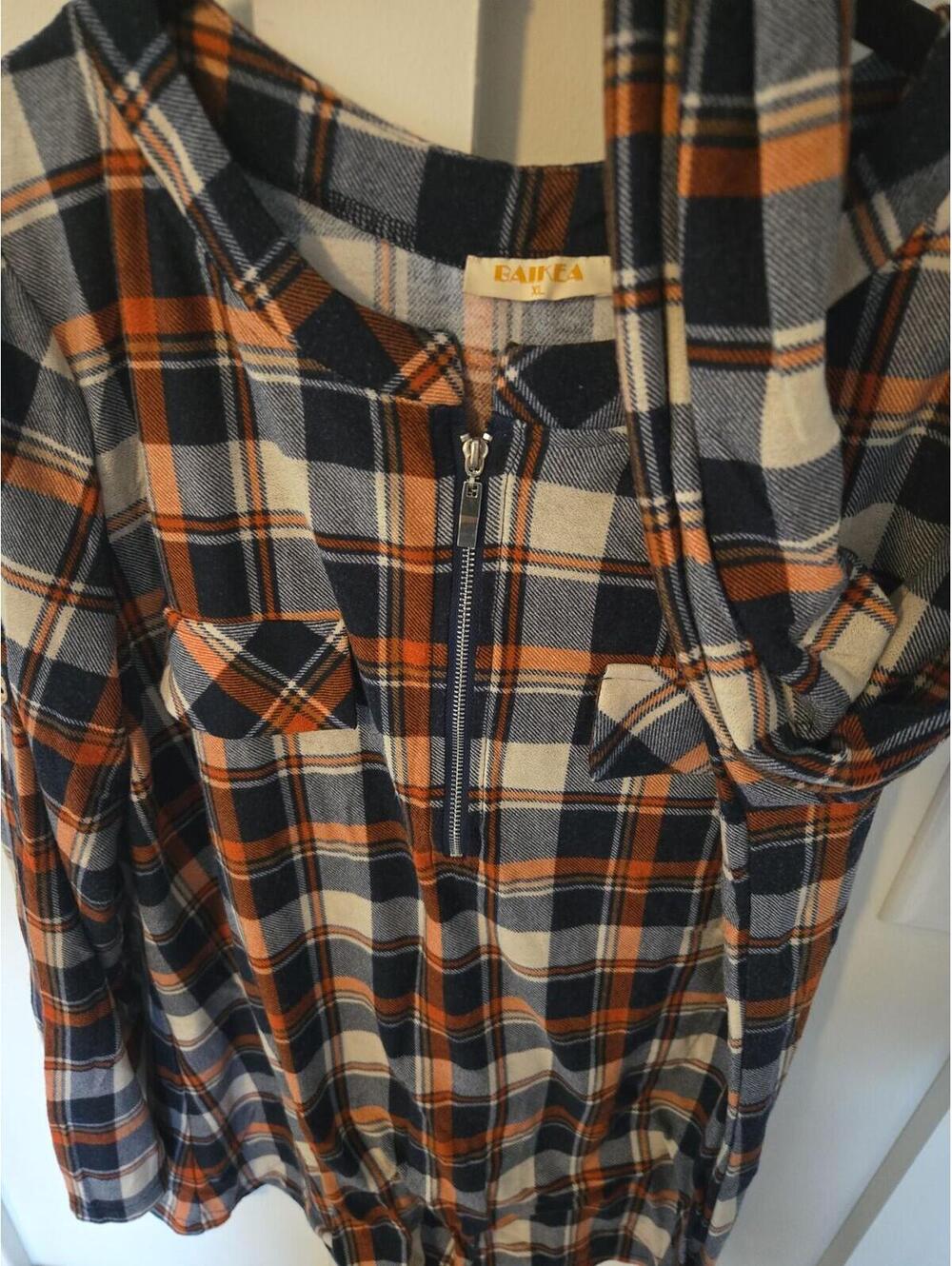 BAIKEA Women's XL Orange and Blue Plaid Quarter-Zip Pullover Blouse - Picture 5 of 5